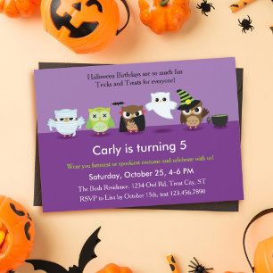 Lechuzas de Halloween en invitación de cumpleaños 