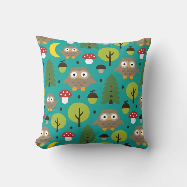 Lechuzas En El Cojín decorativo Forestal (Anverso)