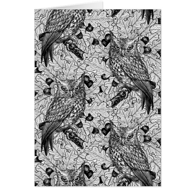 Lechuzas en el roble, negro y blanco (Frente)