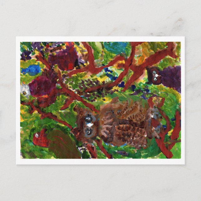 Lechuzas en un árbol #2 postal (Anverso)