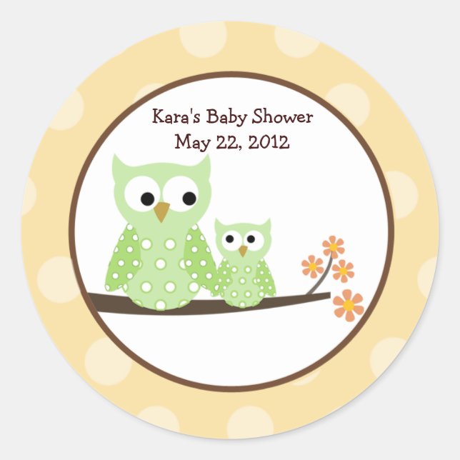 Lechuzas Green Hoot Cumpleaños Pegatina de Baby Sh (Anverso)