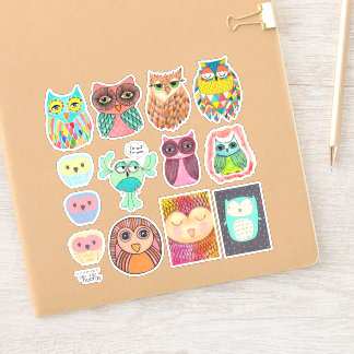 Lechuzas Ilustracion Dibujo Art Vinyl Pegatina Set