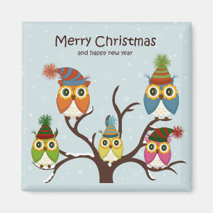 Lechuzas navideñas amargas en el imán del árbol