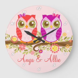 Lechuzas rosadas y moradas Chicas - Reloj de pared