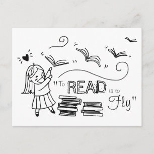Lector Chica a leer es volar postal
