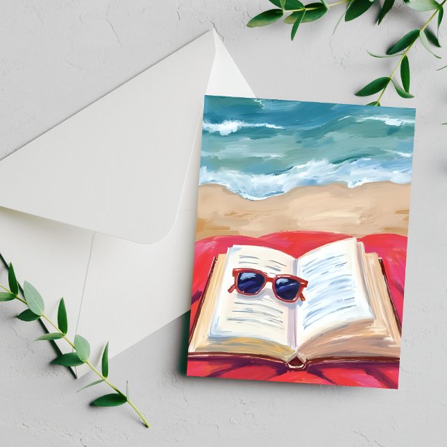 Lectura de playa | Tarjeta de pintura de acuarela  (Subido por el creador)