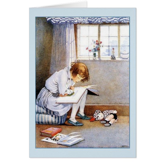 Lectura del chica, tarjeta de felicitación