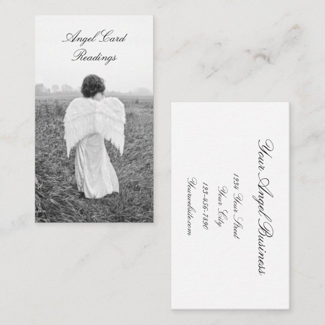 Lectura Elegante De Tarjeta De Ángel Blanco Y Negr (Anverso / Reverso)