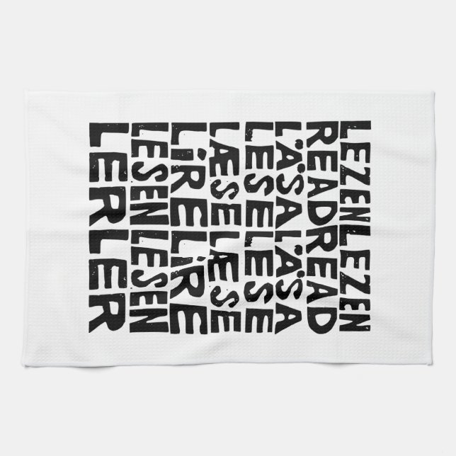 Leer en 8 idiomas Lino Print Kitchen Toallas (Horizontal)