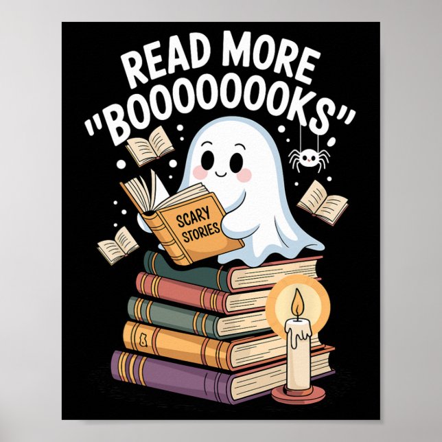 Leer más libros Fantasma Leyendo arte de Halloween (Frente)