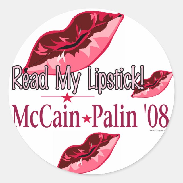 Leer mi lápiz labial McCain Palin '08 Pegatina (Anverso)