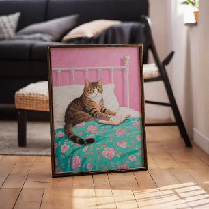 Leer un gato lindo en la Poster de arte en la pare