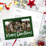 Leer verde moderno cinco fotos Feliz Navidad<br><div class="desc">La postal Green Modern Lettering Five Photo Merry Christmas Holiday contiene cuatro fotos en la parte delantera y espacio para su mensaje más largo en la parte posterior.</div>