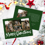 Leer verde moderno cinco fotos Feliz Navidad<br><div class="desc">La tarjeta navideña Green Modern Lettering Five Photo Merry incluye cuatro fotos en la parte delantera y otra en la parte trasera con espacio para tu mensaje más largo.</div>
