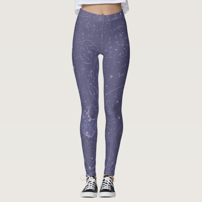Legging Azul Noche con Líneas y Garabatos Cósmicos (Anverso)