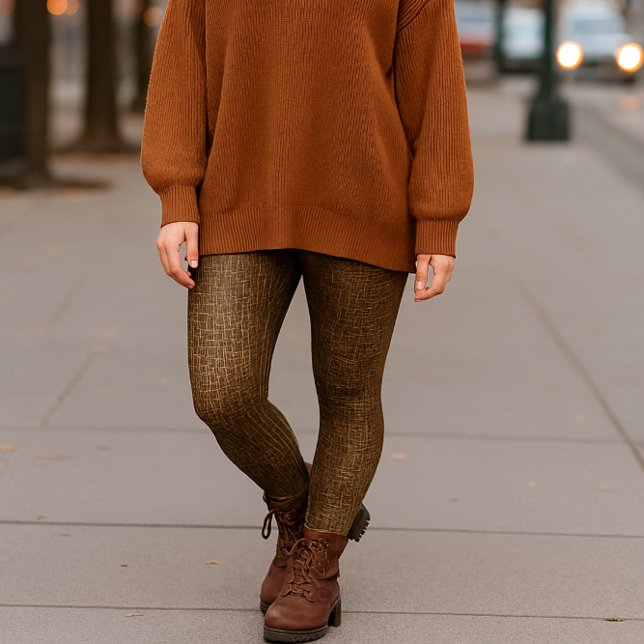 Legging de estampado de piel de serpiente marrón (Saturday city look: The ribbed half-zip pullover adds cozy texture and casual look to brown legging)