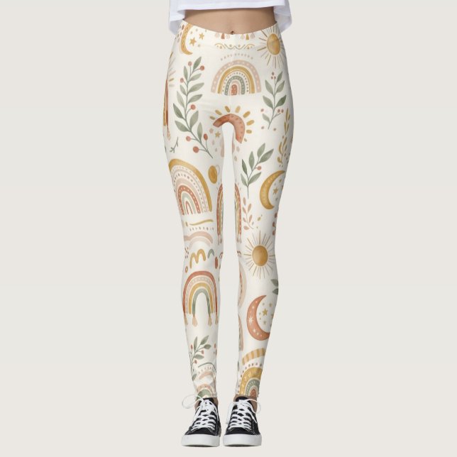 Legging de Yoga Botánico y Arcoíris Boho Terroso (Anverso)