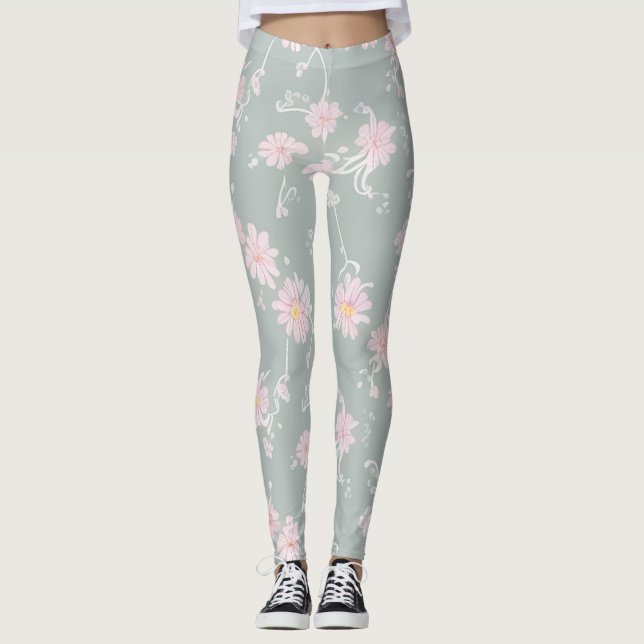 Legging Gris Verdoso Claro Floreado (Anverso)