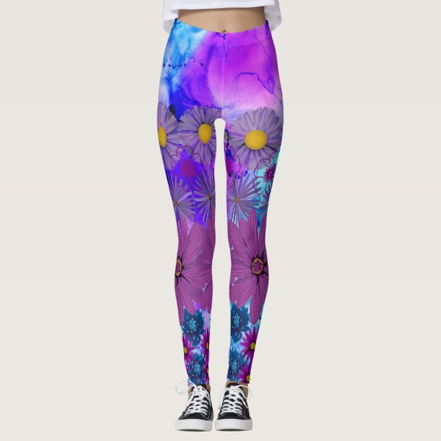 Legging Mosaic Kaleidoscope Flower Blue and Purple (Anverso)