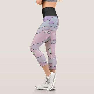 Legging Taille Haute Noir Abstrait Violet et Rose