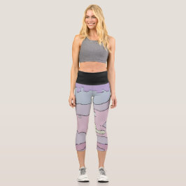 Legging Taille Haute Noir Abstrait Violet et Rose