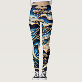 LEGGINGS ビンテージな日本の浮世絵北斎イズムとローファイアートが融合した着物柄のレギンス
