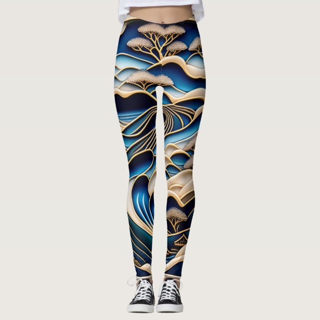 LEGGINGS ビンテージな日本の浮世絵北斎イズムとローファイアートが融合した着物柄のレギンス (Anverso)