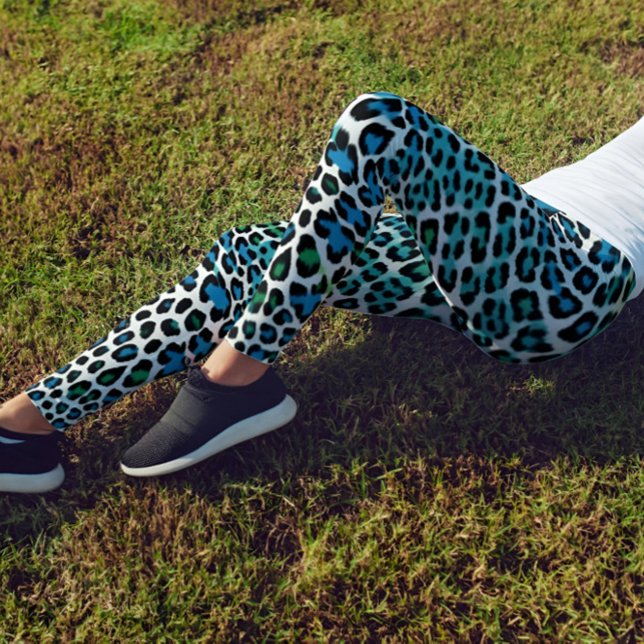 LEGGINGS 青と緑のヒョウ柄レギンスハイウェストカプリ (Subido por el creador)
