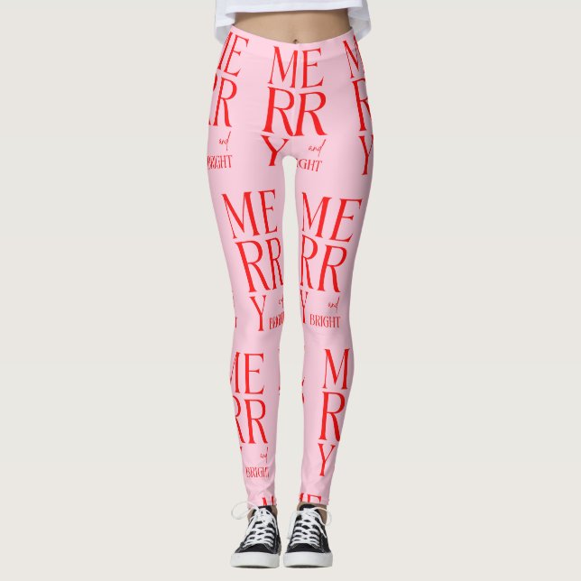 Leggings 2025 Modern Merry and Bright Red Pink Christmas (Anverso)