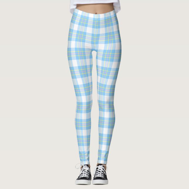 Leggings 2 Capas - Cuadros Azul Celeste Rosa BG Blanco DIY (Anverso)