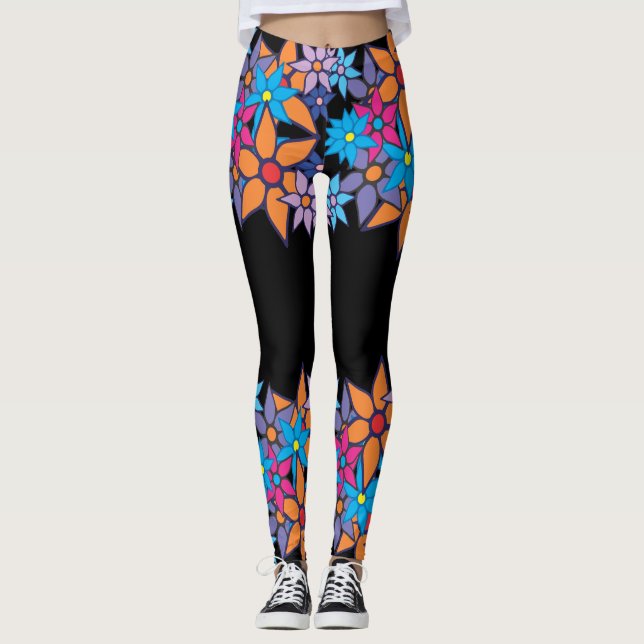 Leggings #2 floral azul rosado anaranjado (Anverso)