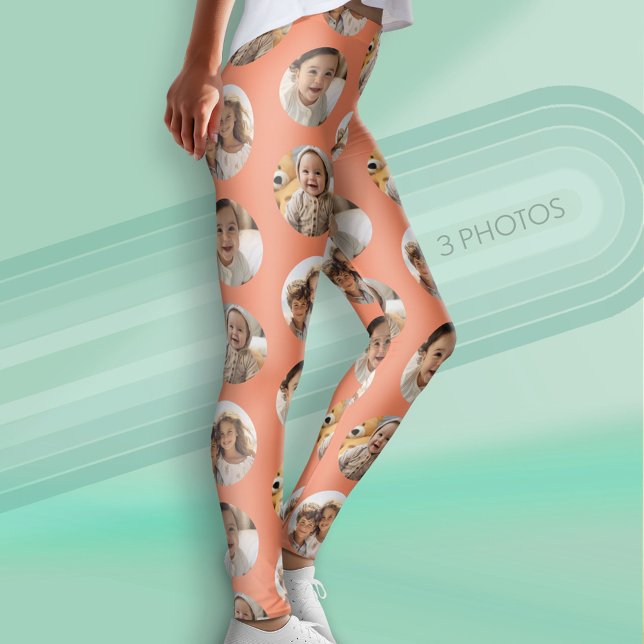 Leggings 3 Collage de fotos Patrón de medio ladrillo - Círc (Custom Leggings with Photo Collage)