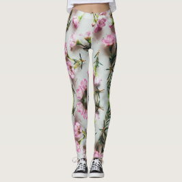 Leggings 3.D Patrón de adenium rosado sobre fondo blanco