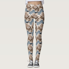 Leggings 3d Rendered Roses In Shades Of Blue And White