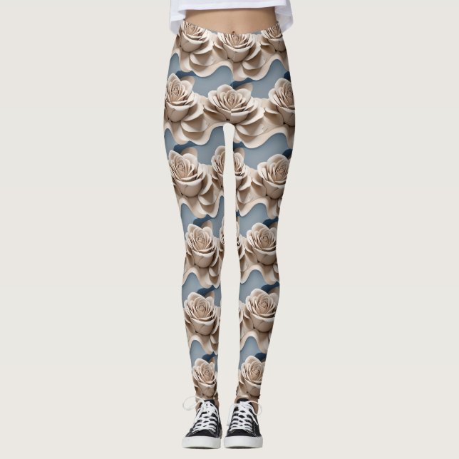 Leggings 3d Rendered Roses In Shades Of Blue And White (Anverso)