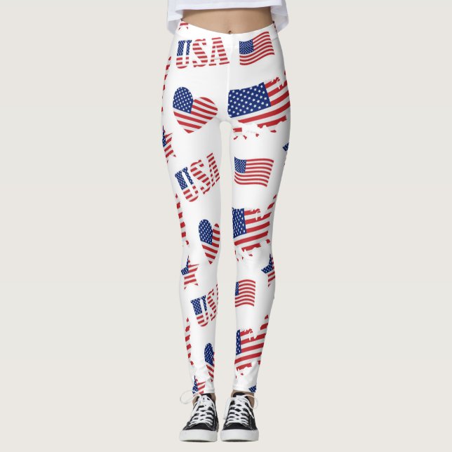 Leggings 4 de julio Bandera de los Estados Unidos Corazón A (Anverso)