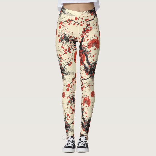 Leggings Abanico de Flor de Cerezo Japonesa (4) (Anverso)