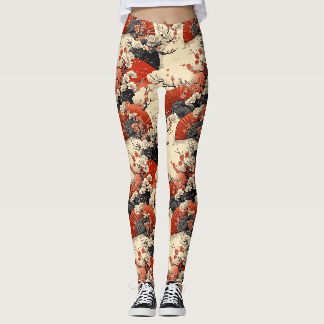 Leggings Abanico de Flor de Cerezo Japonesa (5) (Anverso)