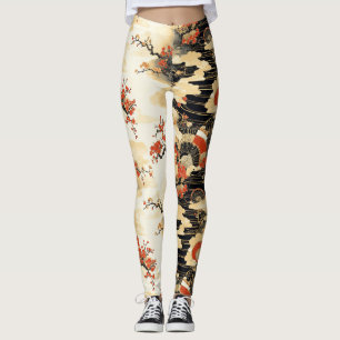 Leggings Abanico de Flor de Cerezo Japonesa Patrón (3)