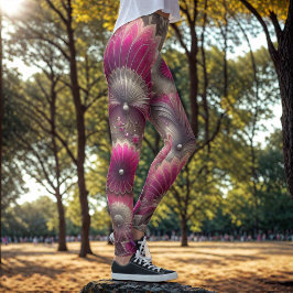 Leggings Abanicos rosa y plata Art Nouveau
