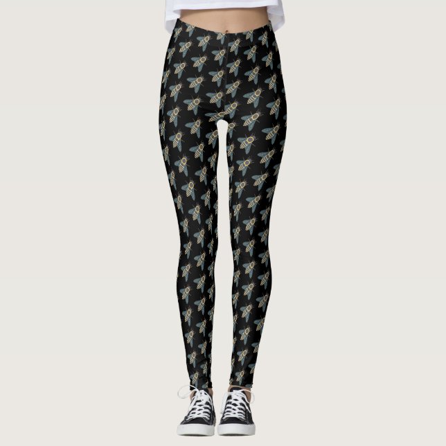 Leggings Abeja de miel (negro) - Piernas interminables (Anverso)