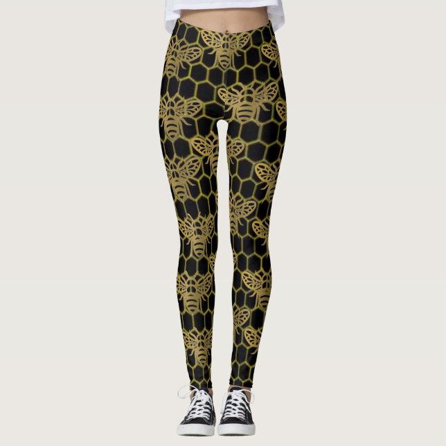 Leggings Abeja de Oro Negro CBDOilPrincess  (Anverso)