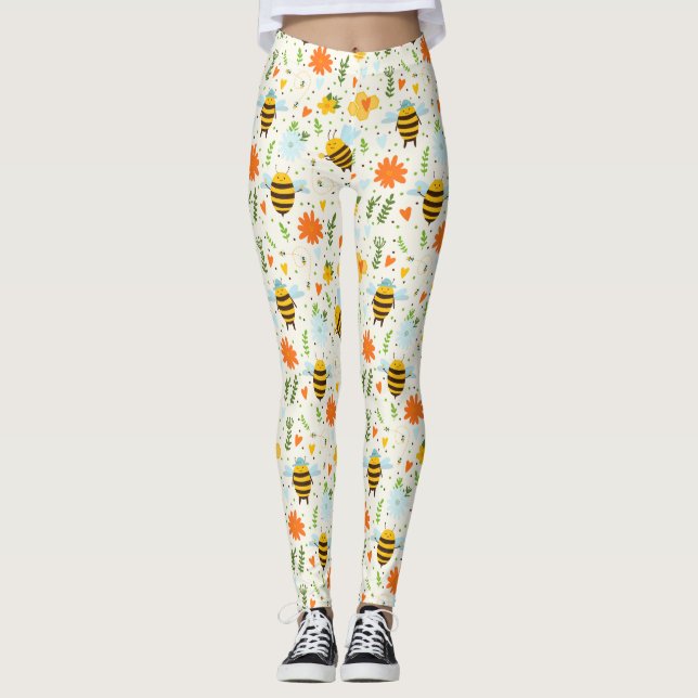Leggings Abeja linda con Gorras azules  (Anverso)