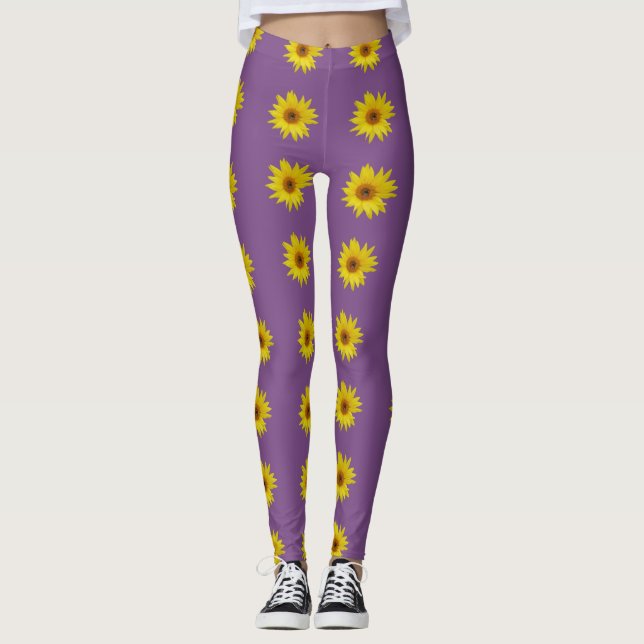Leggings Abeja sobre un girasol de fondo morado (Anverso)