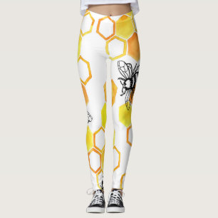 Leggings Abejas de miel: Patrón de acuarela amarillo
