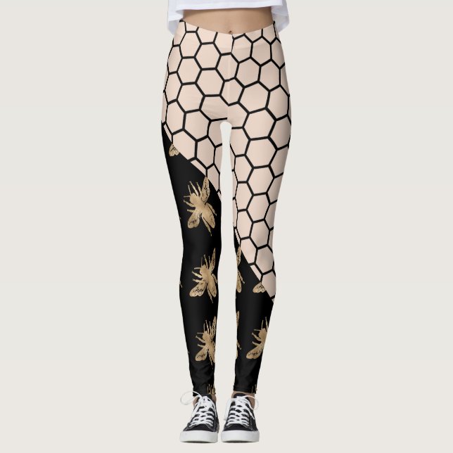 Leggings Abejas negras y doradas y abejas rosadas (Anverso)