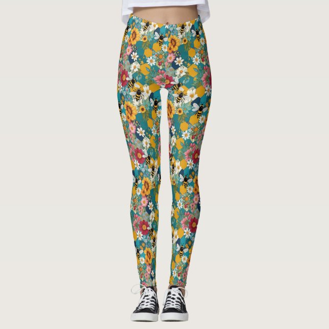 Leggings Abejas y Florales Patrón de abeja flor (Anverso)