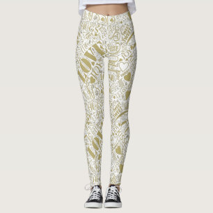 Leggings Abrazos y besos Word Cloud Gold ID286