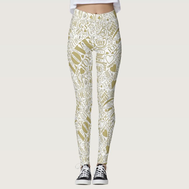 Leggings Abrazos y besos Word Cloud Gold ID286 (Anverso)