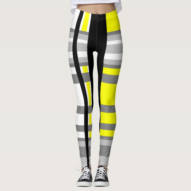 Leggings Abreviador gris y blanco negro amarillo (Anverso)